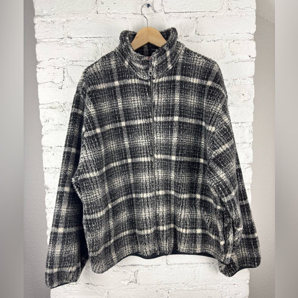 Vintage Backpack Fleece Plaid Zip Jacket L